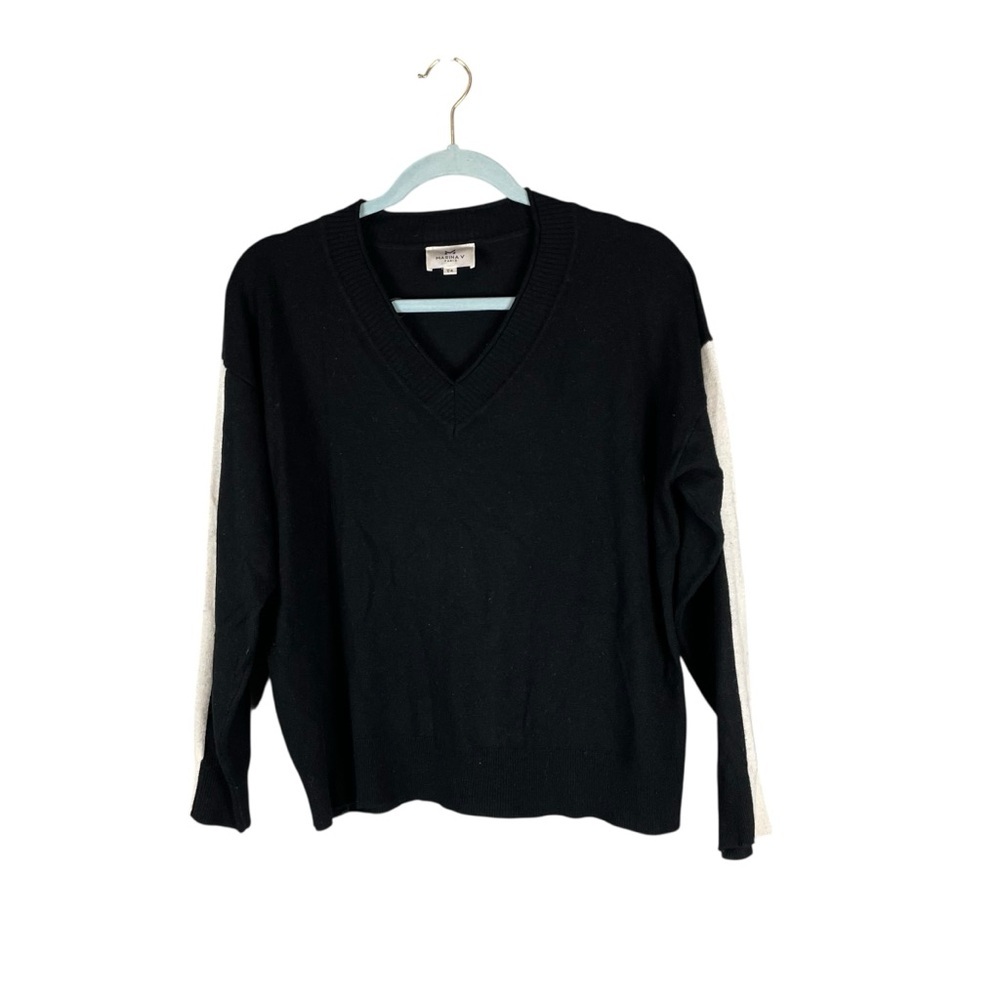 Marina V Paris Colorblock Cashmere Blend V-Neck Sweater Black T4